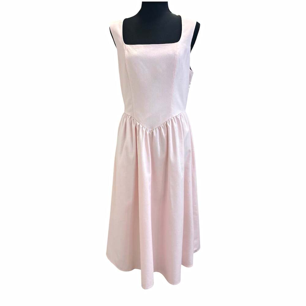 CIDER Women's LINEN-BLEND SQUARE NECK RUFFLE MIDI DRESS Size M